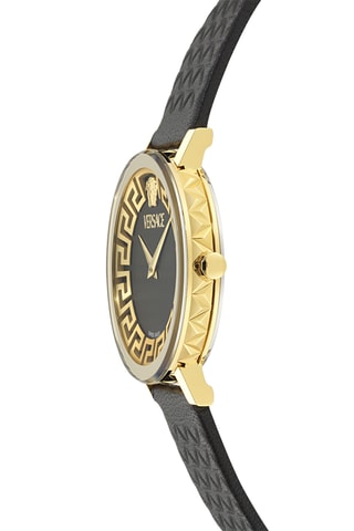 Reloj de cuarzo de piel bovina - Negro y dorado