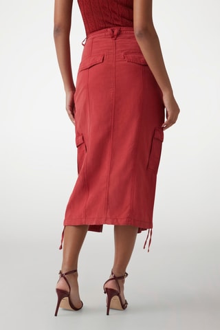 Jupe midi en lin taille haute - Rouge