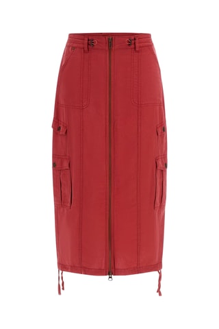 Jupe midi en lin taille haute - Rouge