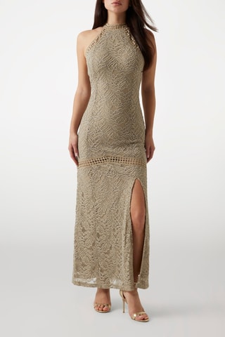 Robe longue en dentelle - Kaki
