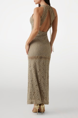 Robe longue en dentelle - Kaki