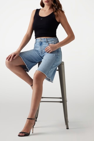 Short wide legs en jean taille haute - Bleu