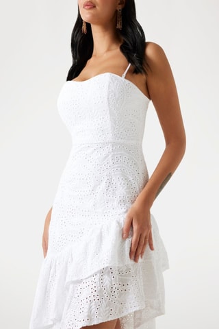 Robe midi en broderie anglaise - Blanc
