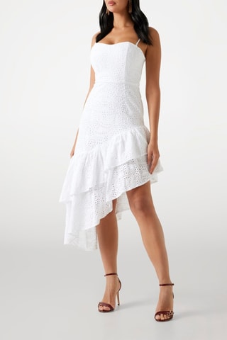 Robe midi en broderie anglaise - Blanc