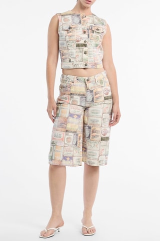 Veste courte en jean sans manches - Beige