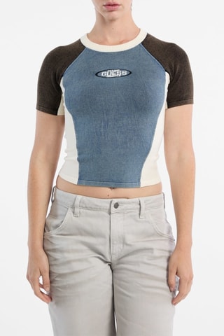 T-shirt cropped - Bleu-gris