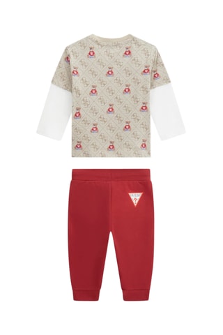 T-shirt trompe-l’œil et jogging - Beige et rouge brique