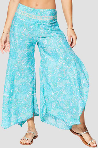 Pantalón palazzo - Turquesa y beige