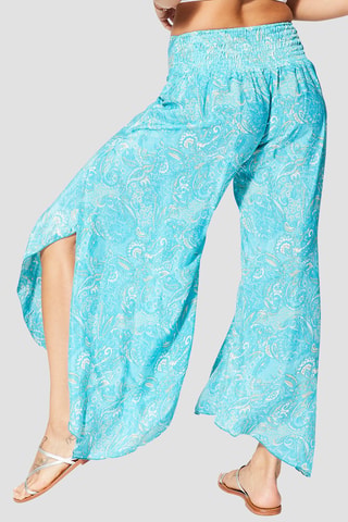 Pantalón palazzo - Turquesa y beige