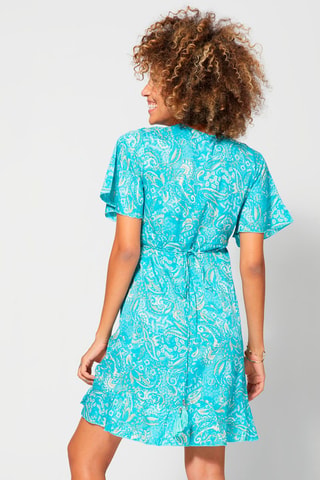 Robe portefeuille - Turquoise et beige