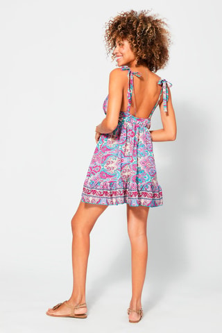 Robe courte taille empire droit - Beige et rose
