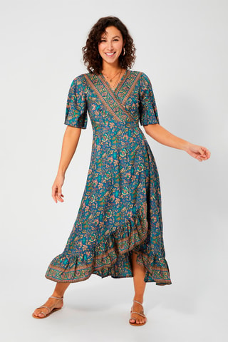 Vestido largo - Azul marino y beige