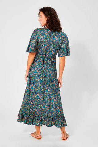 Vestido largo - Azul marino y beige