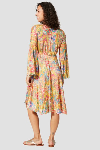 Vestido evasé - Amarillo y azul