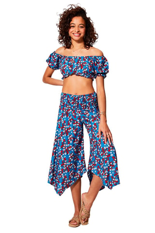 Crop top y culotte asimétrico - Azul y rojo