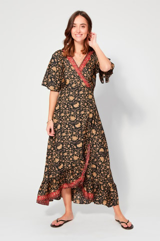 Vestido largo cruzado - Negro y beige