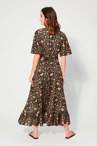 Vestido largo cruzado - Negro y beige