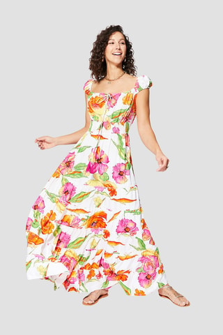 Vestido largo - Blanco y rosa