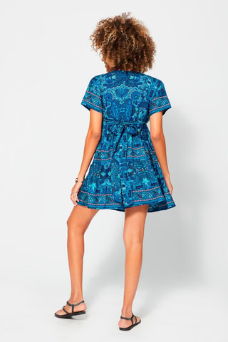 Robe courte taille empire - Blanc et bleu