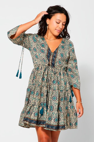 Vestido avolantado recto - Beige y azul marino