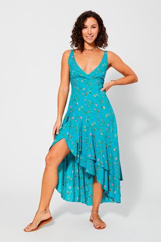 Vestido largo - Turquesa y rosa