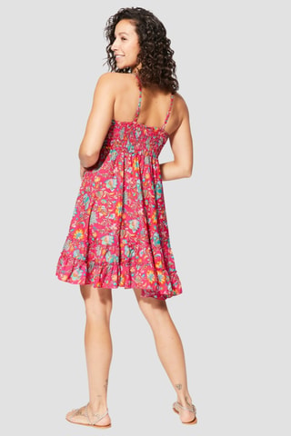 Vestido evasé - Rojo y rosa