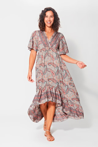 Vestido largo - Rosa y gris