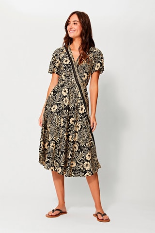 Vestido midi recto - Negro y beige
