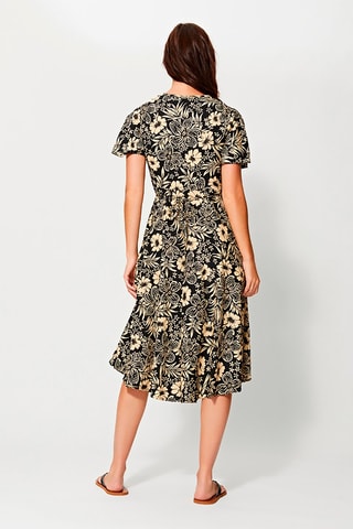 Vestido midi recto - Negro y beige
