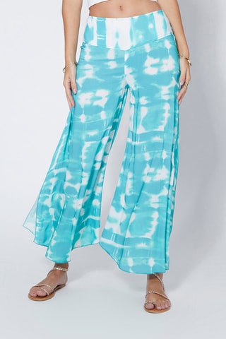 Pantalón palazzo tie-dye - Turquesa y blanco