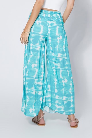 Pantalón palazzo tie-dye - Turquesa y blanco