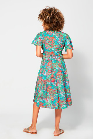 Vestido midi cruzado - Verde y turquesa
