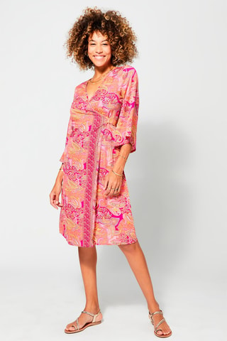 Robe midi portefeuille - Orange et rose