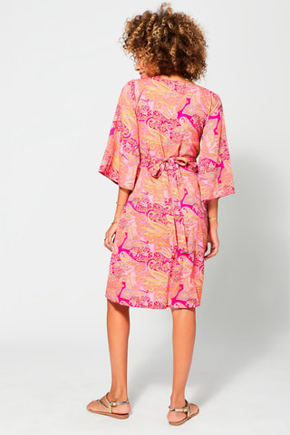 Robe midi portefeuille - Orange et rose