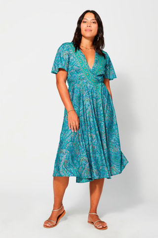 Vestido midi cruzado - Turquesa y violeta