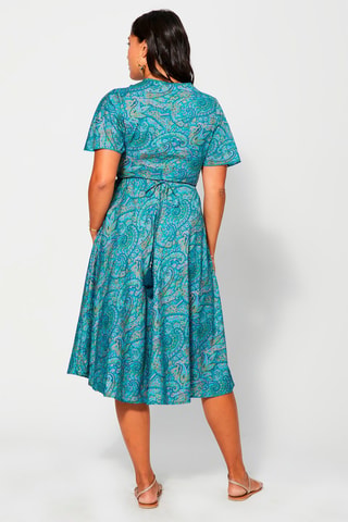 Vestido midi cruzado - Turquesa y violeta