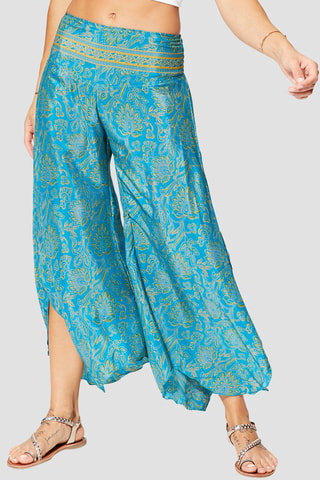 Pantalón palazzo - Turquesa y amarillo