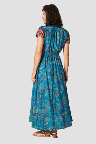 Vestido largo - Azul y marrón