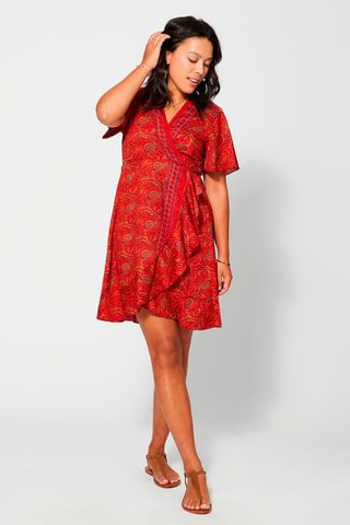 Robe courte portefeuille - Rouge et orange