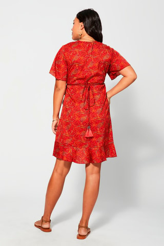 Robe courte portefeuille - Rouge et orange