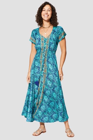 Vestido largo - Azul marino y turquesa
