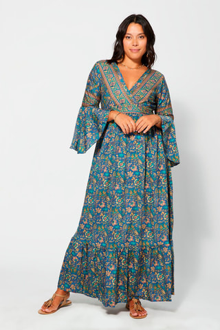 Vestido largo - Azul marino y beige