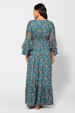 Vestido largo - Azul marino y beige