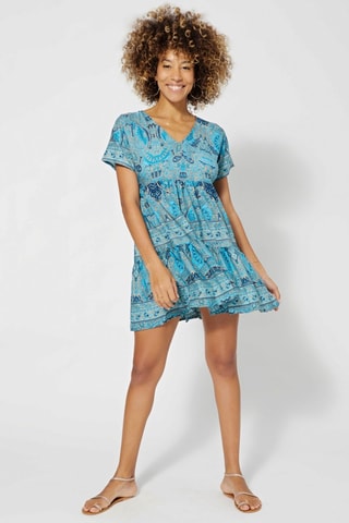 Vestido corto - Azul y beige