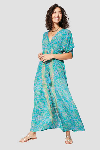 Vestido largo - Turquesa y amarillo