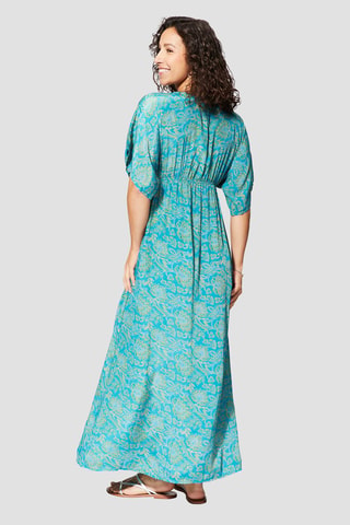 Vestido largo - Turquesa y amarillo
