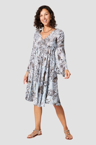 Vestido avolantado - Marrón y gris