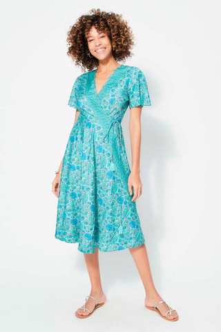 Robe portefeuille droit - Gris et bleu