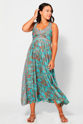 Vestido largo - Turquesa y rosa