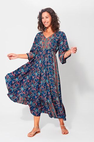Vestido largo - Azul marino y turquesa
